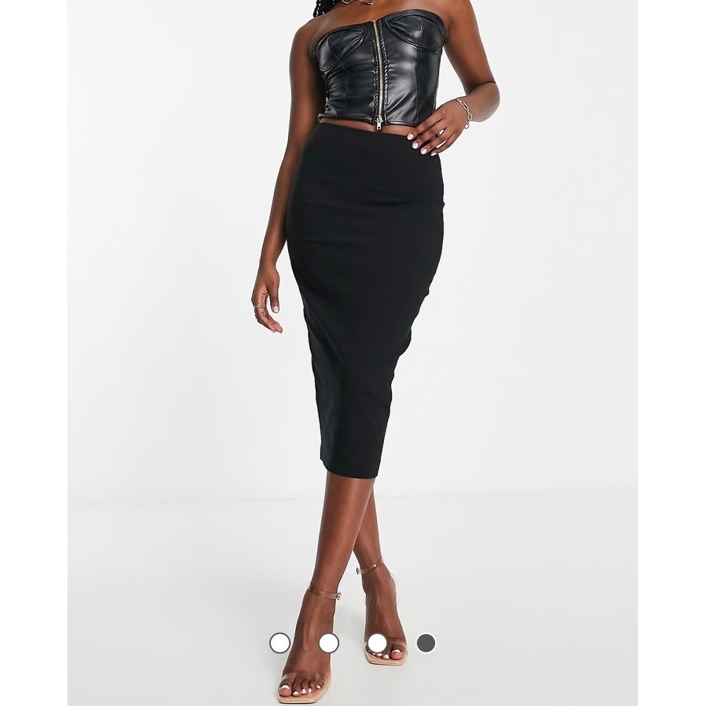 ASOS DESIGN Pencil Skirt Womens 12 Black High Waist Midi Workwear Officecore